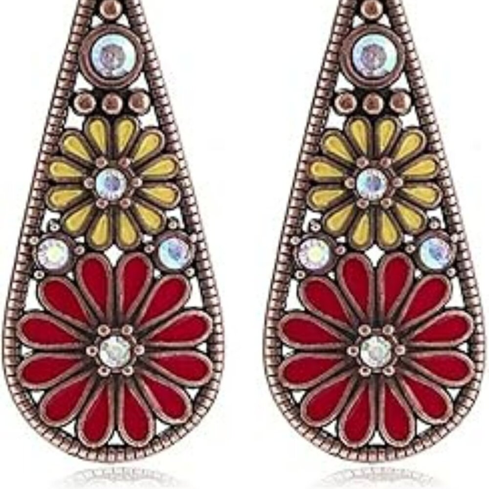 Boho Teardrop Earring Handmade Trendy Colorful Hollow Out Flower‎ Standout Set